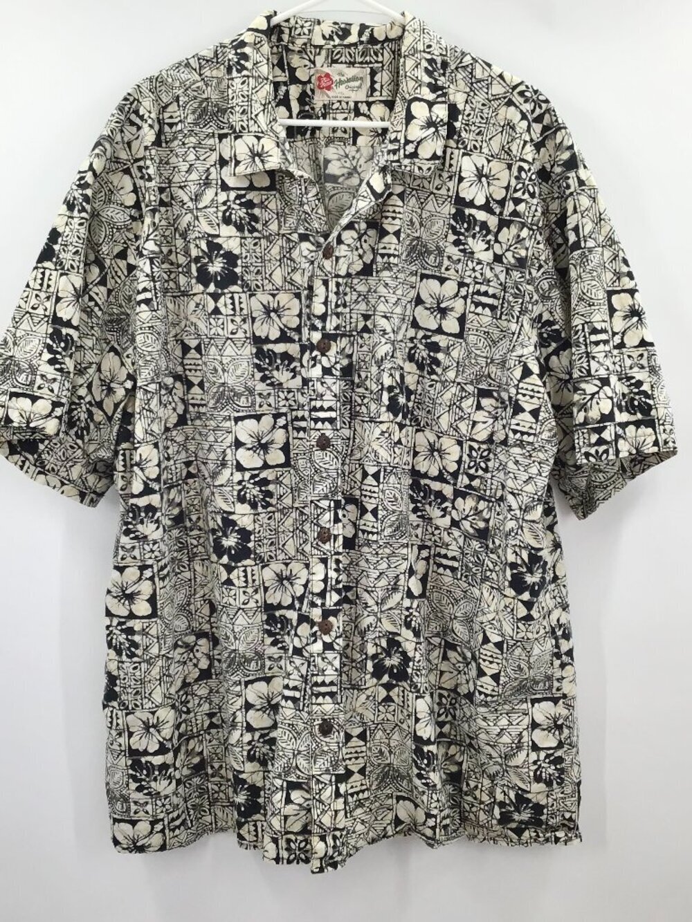 Vintage Men's 4XL Hawaiian Shirt USA Made Batik Blue White Floral Hilo Hattie's